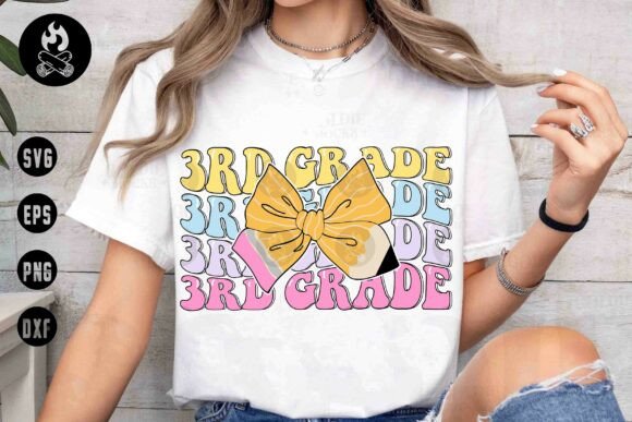 Adorable 3rd Grade Bow Pencil SVG for Embroidery