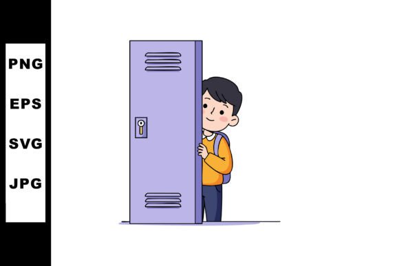 Boy Peeking from Purple School Locker: A Playful Embroidery Design