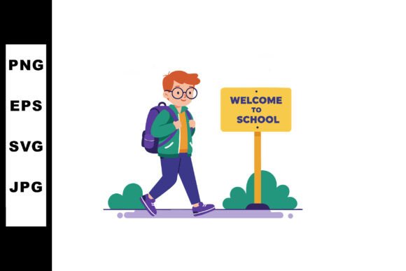 Boy with Backpack: A Charming School-Themed Design