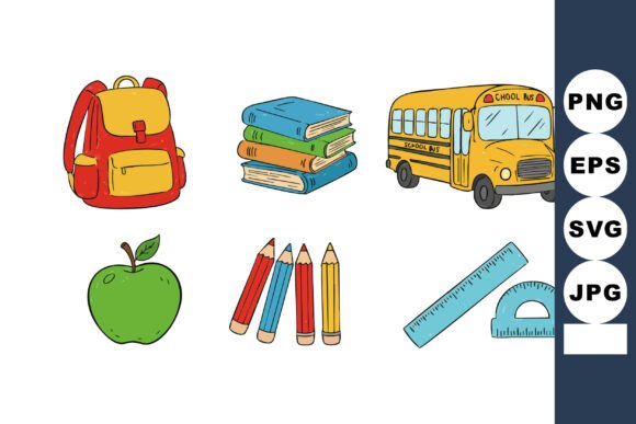 Cheerful School Supplies Vector Set for Embroidery