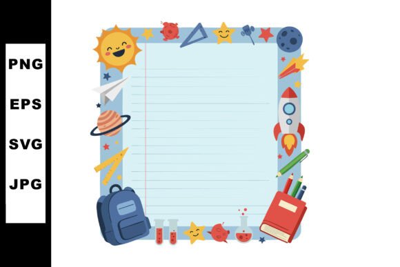 Cheerful Space Themed School Stationery Frame