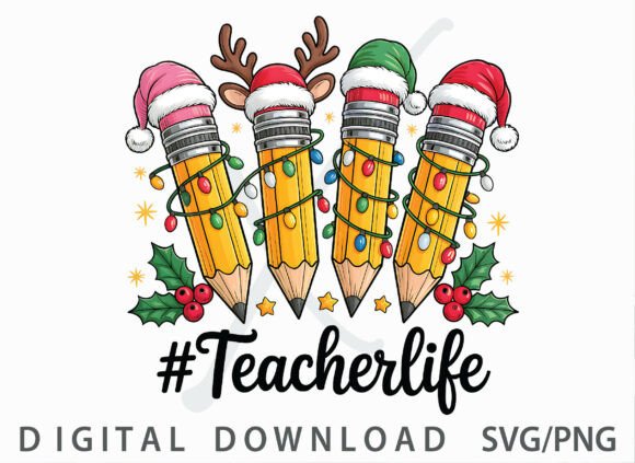 Christmas Pencils PNG: A Festive Design for Teachers