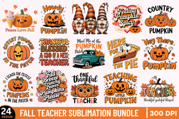 Fall Teacher Sublimation Bundle for Embroidery