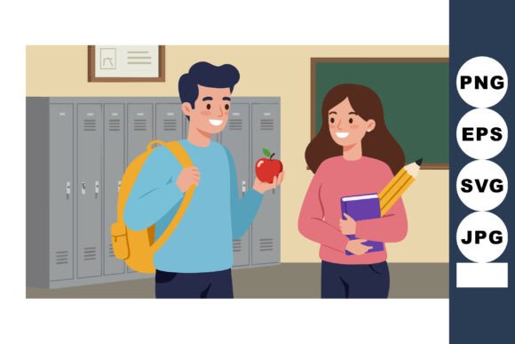 High School Students with Books and Apple
