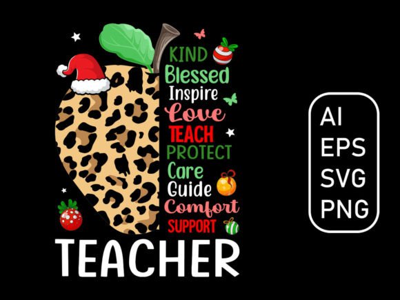 Leopard Apple Teacher Christmas T-Shirt