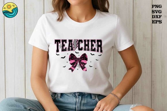 Pink Halloween Teacher Bow: A Spooky yet Stylish Embroidery Design