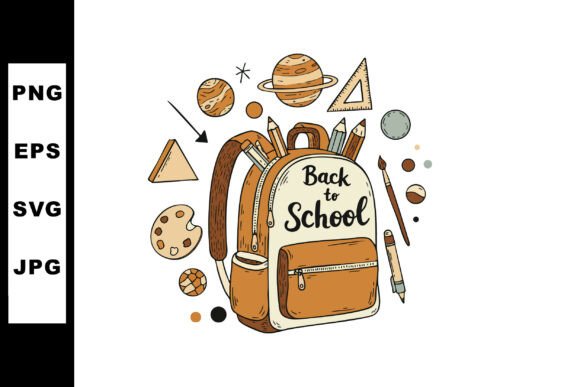 School Backpack with Pencils and Planets