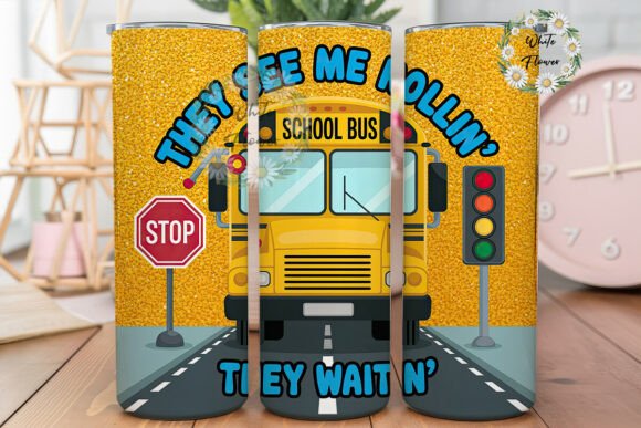 School Bus Glitter 20oz Tumbler Wrap