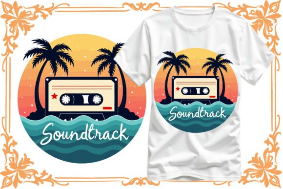 Summer Beach T-Shirt Design: A Retro Vibe for Embroidery