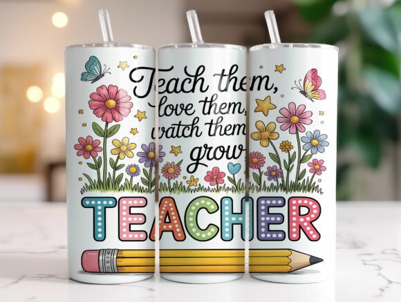 Teacher 20 Oz Skinny Tumbler Wrap PNG