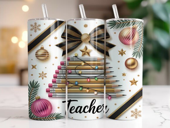Teacher Christmas 20oz Tumbler Wrap PNG Review
