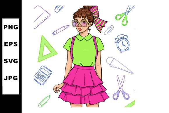 Teen Girl in Green and Pink: A Cheerful Embroidery Design
